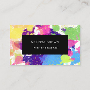 Watercolor Splatters Colourful Black Abstract Business Card