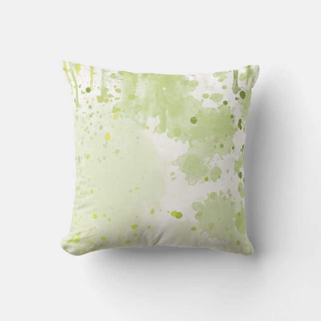 Watercolor Splatters Green and Sage Cushion (Front)