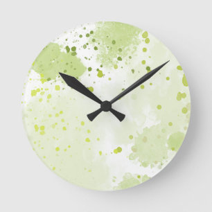 Watercolor Splatters Green and Sage Round Clock