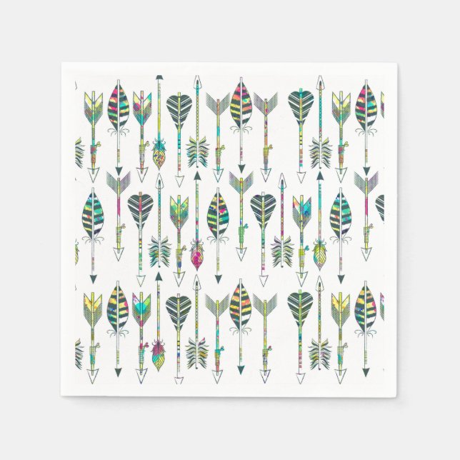 watercolor splatters grey tribal arrows pattern napkin (Front)