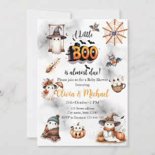 Watercolor Spooky Little Boo Is Almost Due Baby Invitation