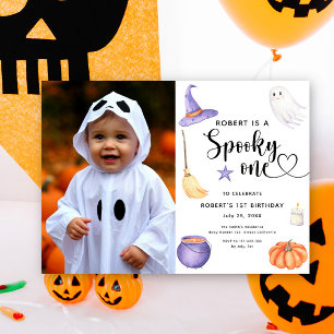 Watercolor Spooky One Halloween 1st Birthday Invitation
