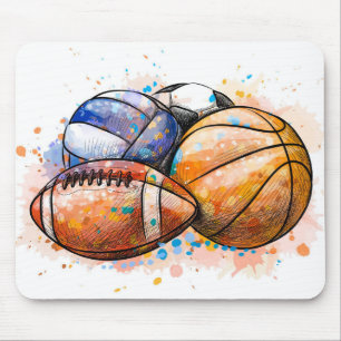 Watercolor Sport Balls Mouse Pad