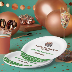Watercolor Sport Football Baby Shower  Paper Plate