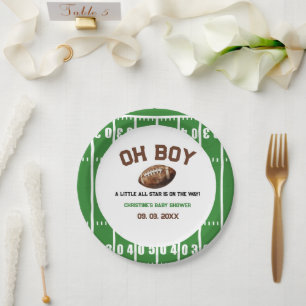 Watercolor Sport Football Baby Shower Paper Plate
