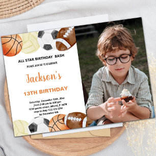 Watercolor Sports Birthday Invitation with Photo