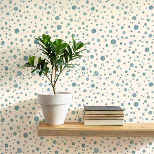 Watercolor Spots and Dots Blue Cream Wallpaper