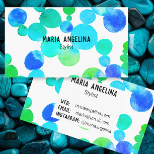 Watercolor Spots and Dots Blue Green Business Card