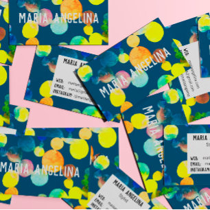 Watercolor Spots and Dots Yellow Blue Bubbles Business Card