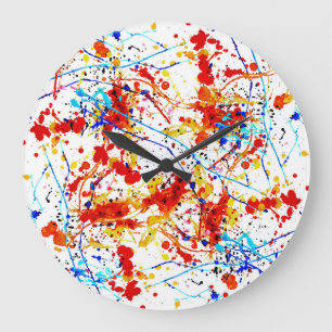 Watercolor Spots White Background Pattern Large Clock