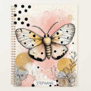 Watercolor Spotted Tiger Moth Pink Gold Boho Art 1 Planner
