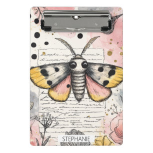 Watercolor Spotted Tiger Moth Pink Gold Boho Art 2 Mini Clipboard