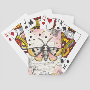 Watercolor Spotted Tiger Moth Pink Gold Boho Art 2 Playing Cards