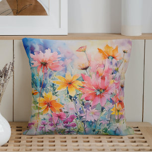Watercolor Spring Abstract Wildflower Explosion Cushion