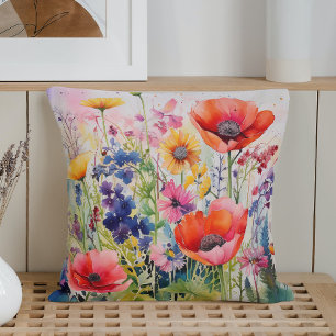 Watercolor Spring Abstract Wildflower Explosion Cushion