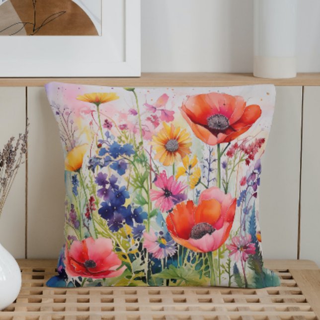 Watercolor Spring Abstract Wildflower Explosion Cushion (Creator Uploaded)