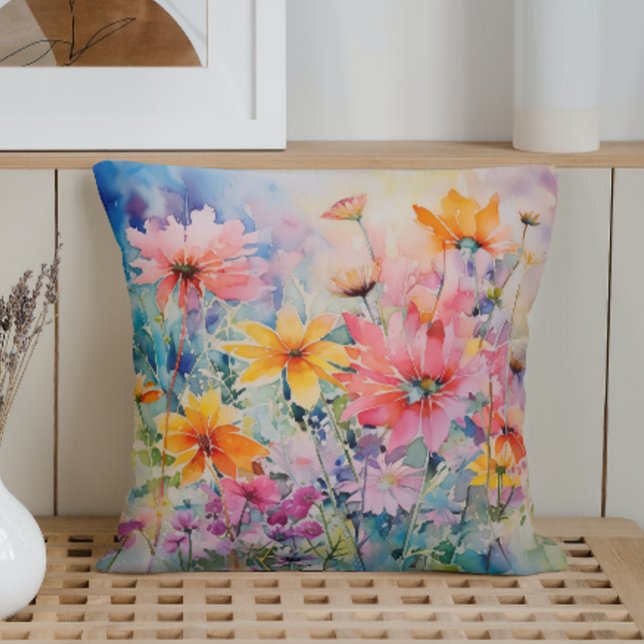 Watercolor Spring Abstract Wildflower Explosion Cushion (Creator Uploaded)