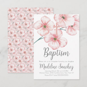 Watercolor Spring Baptism Floral Pink Dedication Invitation