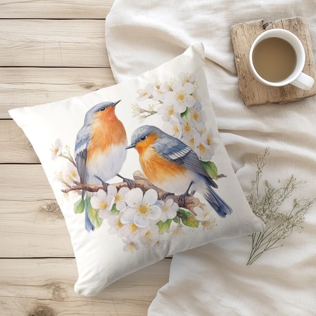 Watercolor Spring Birds and Blooms Cushion (Creator Uploaded)