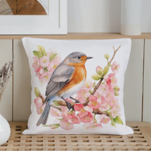 Watercolor Spring Birds and Blooms Cushion