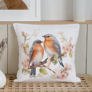 Watercolor Spring Birds and Blooms Cushion