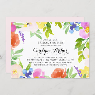 Watercolor Spring Blooms Bridal Shower Invitation