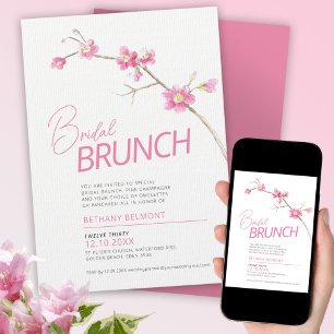 Watercolor spring blossom pink bridal brunch invitation