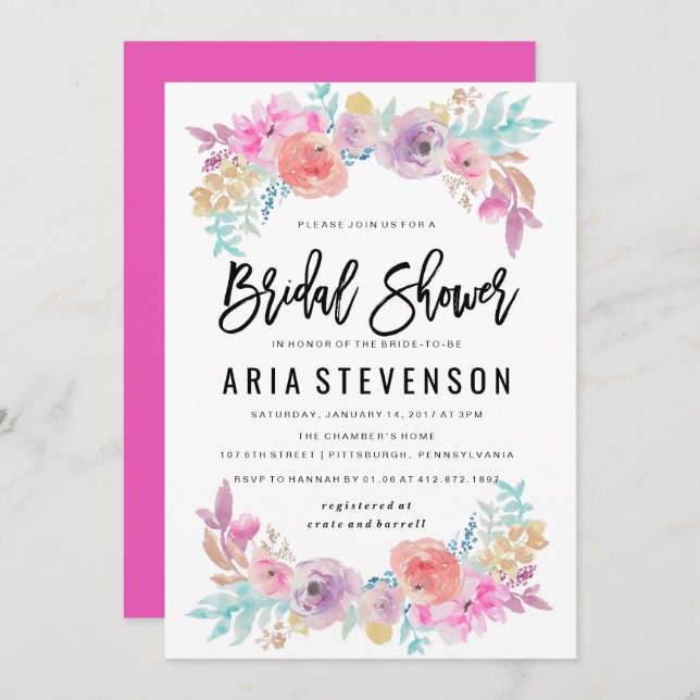 Watercolor Spring Bridal Shower Invitation (Front/Back)