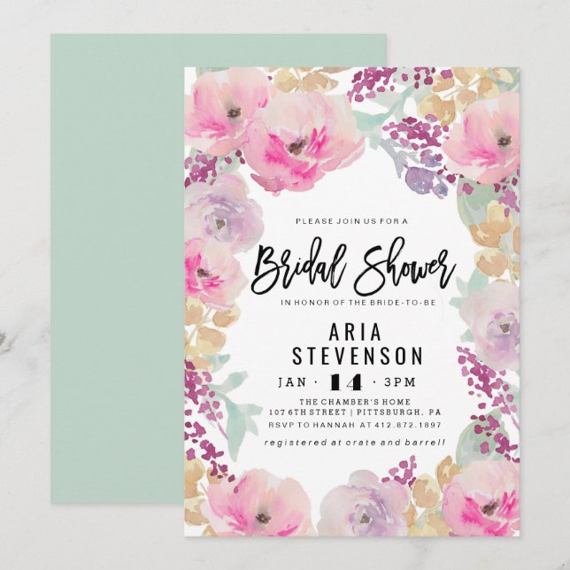 Watercolor Spring Bridal Shower Invitation (Front/Back)