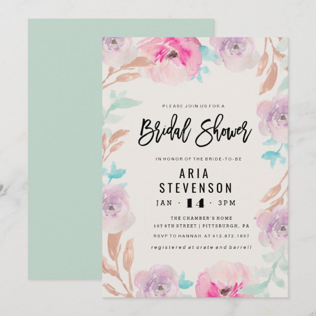 Watercolor Spring Bridal Shower Invitation (Front/Back)