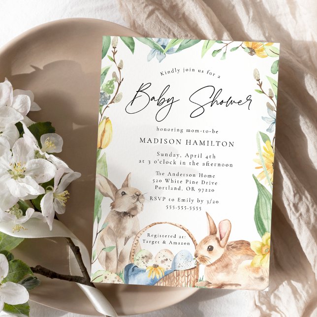 Watercolor Spring Bunnies Baby Shower Invitation (Creator Uploaded)