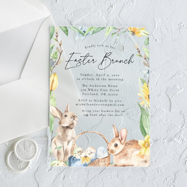 Watercolor Spring Bunnies Easter Brunch Acrylic Invitations (Creator Uploaded)