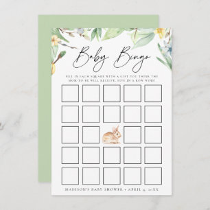 Watercolor Spring Bunny Baby Shower Bingo Card