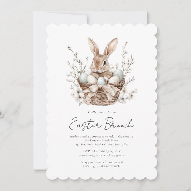 Watercolor Spring Bunny Easter Brunch Invitation (Front)