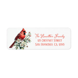 Watercolor Spring Cherry Blossom Northern Cardinal Return Address Label