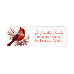 Watercolor Spring Cherry Blossom Northern Cardinal Return Address Label