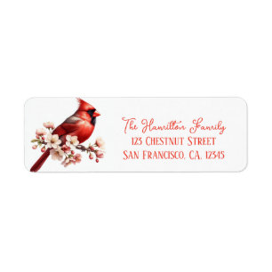 Watercolor Spring Cherry Blossom Northern Cardinal Return Address Label