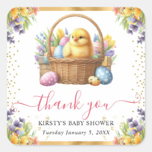 Watercolor Spring Chick Basket Baby Shower Square Sticker