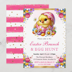 Watercolor Spring Chick in Egg Easter Brunch Invitation