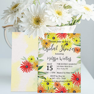 Watercolor Spring Daisy Flowers Bridal Shower Invitation