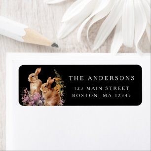Watercolor Spring Dark Floral Easter Bunny Address Return Address Label