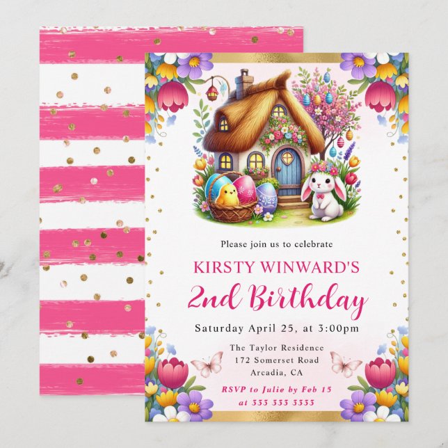 Watercolor Spring Easter House Birthday Invitation (Front/Back)