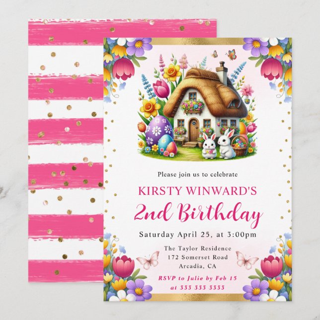 Watercolor Spring Easter House Birthday Invitation (Front/Back)