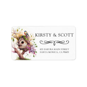 Watercolor Spring Floral Birdhouse Address Label