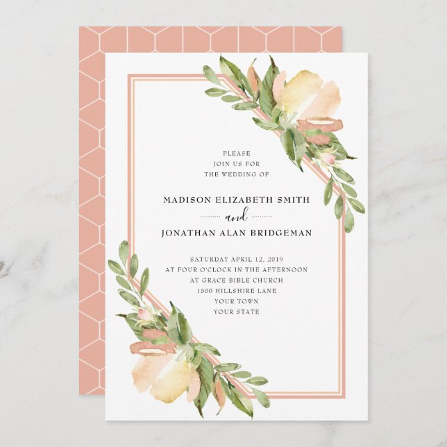 Watercolor Spring Floral Botanical Wedding Invitation (Front/Back)