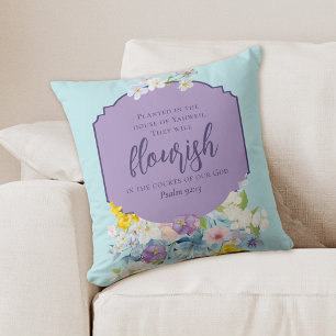 Watercolor Spring Floral Bouquet Bible Verse Cushion