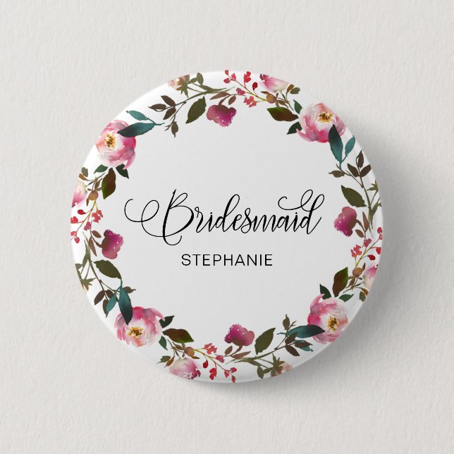 Watercolor Spring Floral Bridesmaid 6 Cm Round Badge (Front)