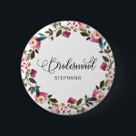 Watercolor Spring Floral Bridesmaid 6 Cm Round Badge<br><div class="desc">Propose to your bridesmaids with this beautiful badge featuring watercolour floral,  foliage and a script font. Customize the name to your preference.</div>
