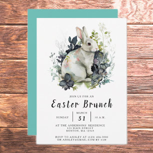 Watercolor Spring Floral Bunny Easter Brunch Invitation