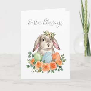 Watercolor Spring Floral Bunny Easter Eggs Card